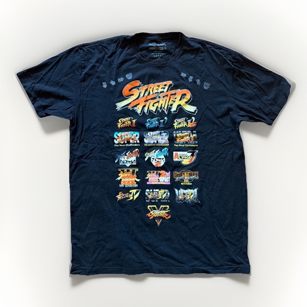 Capcom Street Fighter Black Graphic T Shirt Logo Size XL 30th Anniversary